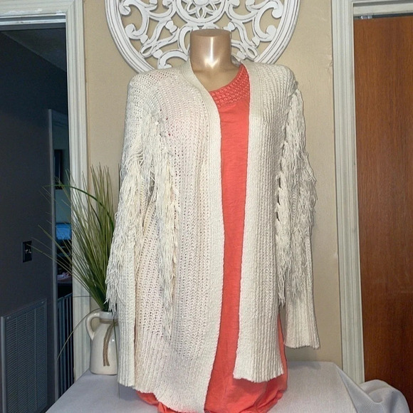 Good Hart Matilda Jane women’s Large  cardigan sweater knit tassel cream ivory - Picture 2 of 7